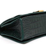 Extra Supple Calfskin Crocodile Embossed Small Crush Chain Bag Forest Green