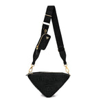 Yarn Raffia Effect Crochet Triangle Shoulder Bag Black