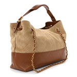 Suede Calfskin Shiny Lambskin Quilted Small Coco Base Shopping Bag Beige Camel