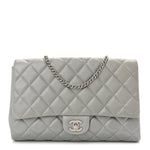 Metallic Lambskin Quilted Clutch With Chain Flap Silver