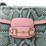 Snakeskin Calfskin Horsebit 1955 Shoulder Bag Blue Pink