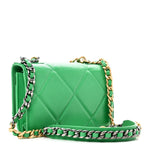 Shiny Goatskin Quilted Chanel 19 Wallet On Chain WOC Green