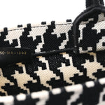 Canvas Macro Houndstooth Embroidered Medium Book Tote Black White