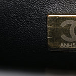 Shiny Lambskin Quilted Twisted Links Top Handle Flap Black