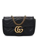 Calfskin Matelasse Super Mini GG Marmont Shoulder Bag Black