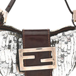 Sequin Paillettes Mini Half Moon Baguette Silver