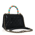 Goatskin Quilted Rainbow Extra Mini Coco Handle Flap Black