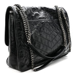 Crinkled Calfskin Matelasse Monogram Large Niki Chain Satchel Black