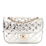 Mirror Calfskin Metallic Calfskin Quilted Hollywood Boulevard Mini Flap With Star Coin Purse Silver