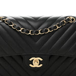 Caviar Flat Chevron Quilted Small Double Flap Black