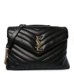 Calfskin Y Quilted Monogram Medium Loulou Chain Satchel Black