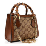 New Canvas Charisma Calfskin Crystal GG Monogram Mini Diana Tote Bag Camel Ebony