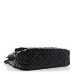 Shiny Crumpled Calfskin Quilted Wavy CC Hobo Black