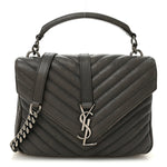 Sheepskin Matelasse Chevron Monogram Medium College Bag Asphalt