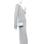 Lambskin Quilted Small Top Handle Vanity Case With Chain Light Blue