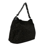 Suede Camellia Hobo Bag Black