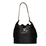 Washed Denim Quilted Large Chanel 25 Handbag Black