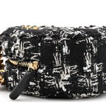 Tweed Quilted 19 Round Clutch With Chain Black White
