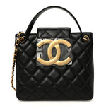 Lambskin Quilted Giant CC Shoulder Bag Black