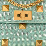 Crystal Suede Small Roman Stud Shoulder Bag Green