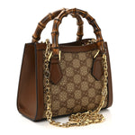 New Canvas Charisma Calfskin Crystal GG Monogram Mini Diana Tote Bag Camel Ebony