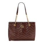Snakeskin Matelasse Medium GG Marmont Slim Tote Brown