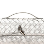Metallic Lambskin Intrecciato Long Andiamo Top Handle Clutch Silver