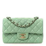 Lambskin Quilted Mini Rectangular Flap Green