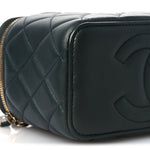 Iridescent Lambskin Quilted Small Top Handle Vanity Case With Chain Green