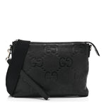 Piuma Calfskin Jumbo GG Embossed Medium Wristlet Messenger Bag Black