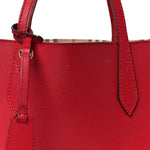 Grainy Calfskin Haymarket Check Medium Reversible Tote Red