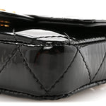 Patent Enamel Quilted Coco Hearts Clutch With Chain Black