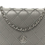 Lambskin Crystal Quilted Wallet On Chain WOC Grey