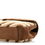 Nubuck Shearling Chevron Monogram Medium College Bag Dark Cigar Natural Beige