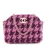 Tweed Quilted Mini Clutch With Chain Purple