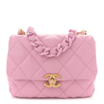 Lambskin Quilted Mini Lacquered Chain Flap Pink