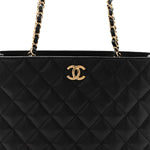 Caviar Quilted Small Shopping Tote Black