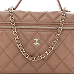 Caviar Quilted Top Handle Slim Vanity With Chain Dark Beige