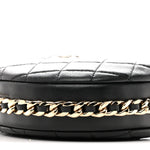 Lambskin Quilted Chain Around Pouch Hobo Black