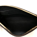 Glazed Fabric Vitello Century FF 1974 Stamp Patch Large Flat Pouch Mogano Panna Black