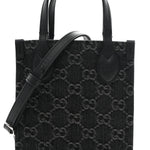 Denim Cuoio Harness GG Monogram Mini Ophidia Tote Bag Black Medium Grey