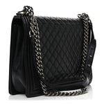 Lambskin Quilted Large Boy Flap Black