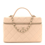 Caviar Quilted Top Handle Slim Vanity With Chain Beige