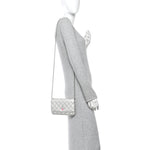 Metallic Lambskin Quilted Wallet On Chain WOC Silver