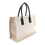 Linen Calfskin Small Rive Gauche Tote Greggio Natural