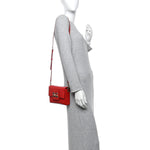 Lizard Embossed Crystal Embellished DG Millennials Mini Crossbody Bag Red
