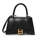 Shiny Box Calfskin Small Hourglass Top Handle Bag Black