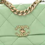 Goatskin Quilted Medium Chanel 19 Flap Light Green