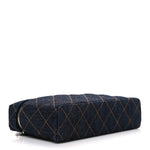 Denim Quilted Top Handle Slim Vanity Case With Chain Dark Blue Orange