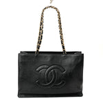Shiny Aged Calfskin Shopping Bag Black